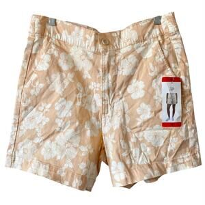 NEW JACHS GIRLFRIEND Stretch Satin 5" Chino Shorts Tan Size Medium Floral